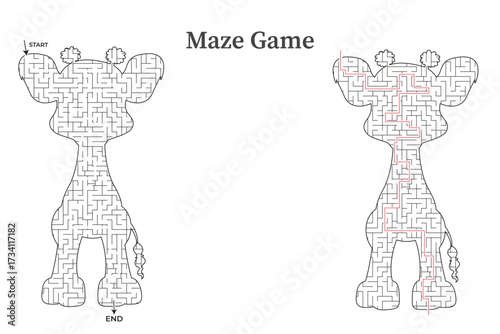 Cute animal maze play game pattern decorative book design template