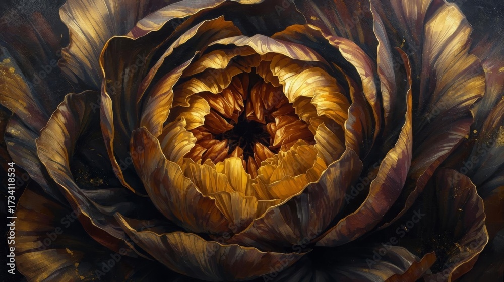 Fototapeta premium Painting of luxurious flowers with gold accents