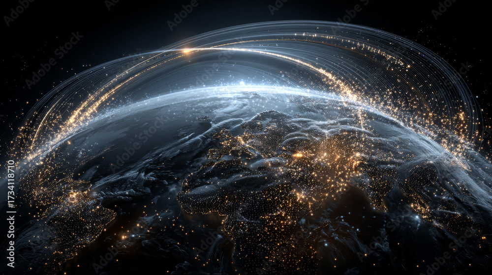 Obraz premium Earth from Space with Global Data Streams