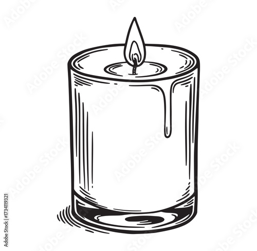 Hand drawn candle illustration with flame and melting wax depicting warmth and celebration