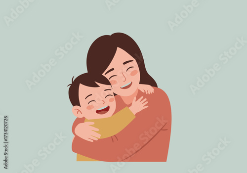 Joyful embrace between mother and child home setting digital warm environment view family love