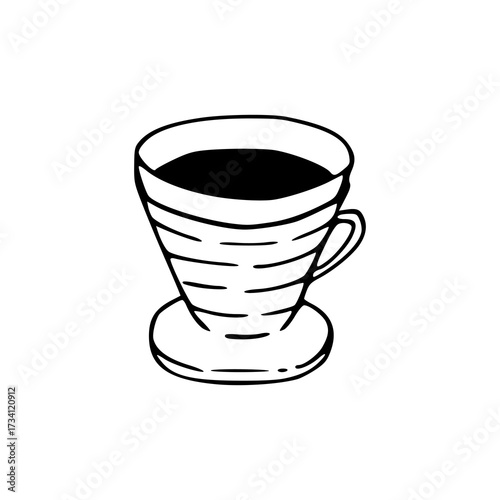 hand drawn of pour-over coffee dripper and server