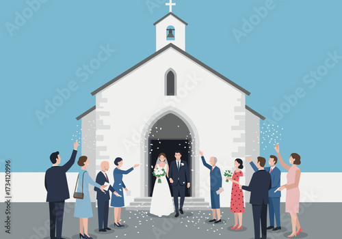 Wedding celebrations church outdoor wide angle love and joy in unity