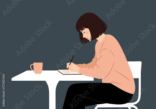 Writing inspiration woman at desk cozy indoor environment creative process