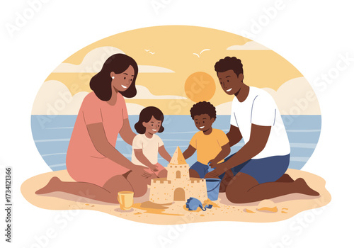 Family bonding beach sunny environment playful viewpoint enjoying creativity