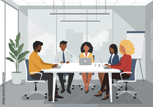 Team collaboration meeting modern office digital presentation professional environment focused discussion