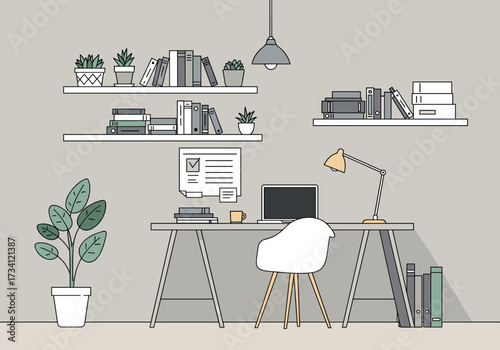 Home office setup inspiration modern workspace digital minimalist design aesthetic viewpoint productivity concept