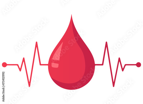 Blood Drop with Heartbeat Line Icon — Cardiovascular Health Symbol for Medical UI, Blood Donation Awareness, and Vital Monitoring Design