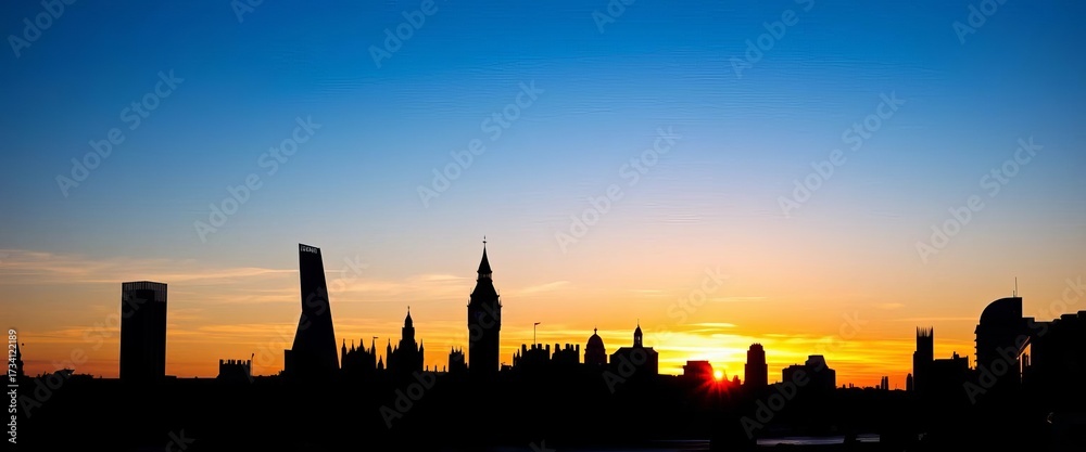 Obraz premium Iconic London skyline silhouette at sunset, featuring key landmarks, london silhouette, buildings