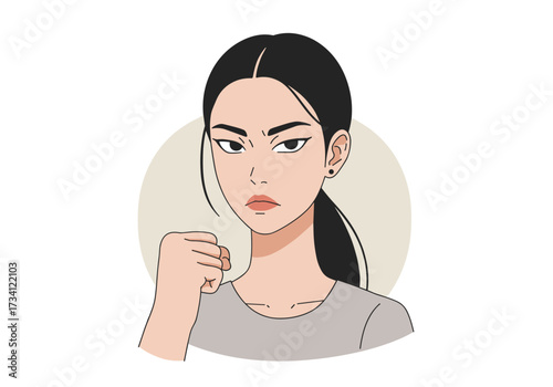 Empowering action pose of determined young woman digital setting bold expression confident stance