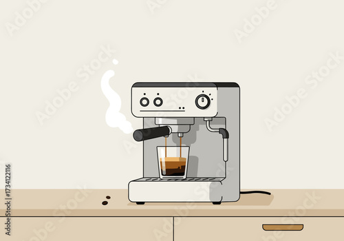 Brewing espresso coffee kitchen digital modern environment side view culinary experience