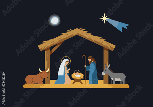 Nativity scene celebration bethlehem digital holy night side view religious significance