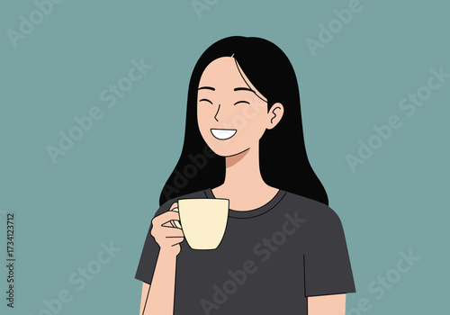 Enjoying a warm drink cozy home relaxing atmosphere front view happiness and comfort