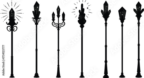 Ornate crystal street lamp, decorative lamp post, fantasy lighting design, artistic silhouette pole, elegant lantern, urban architecture, creative illustration, concept art
