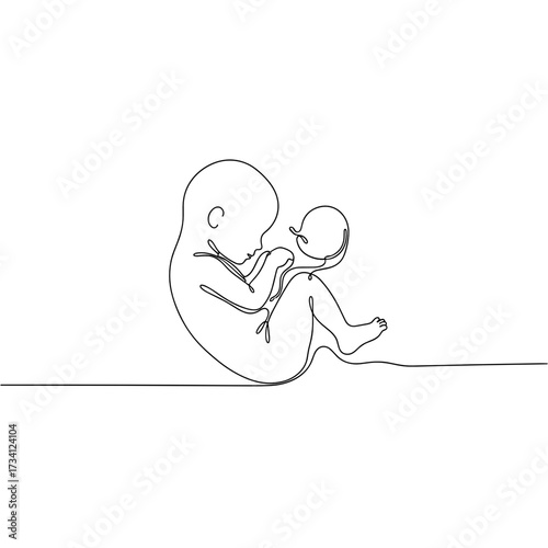 Embryo drawing designed in minimalist black ink on a transparent background, scientific visualization for research purposes.
