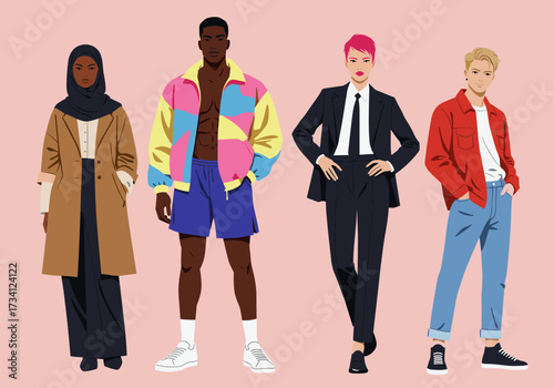 Diverse fashion styles showcase creative illustrative trendy environment portrait viewpoint inclusivity concept