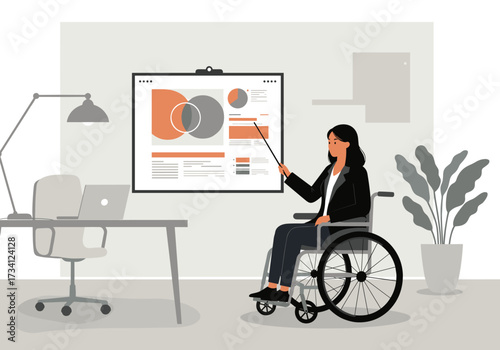 Empowering disabled individuals in business office space presentation modern environment professional viewpoint
