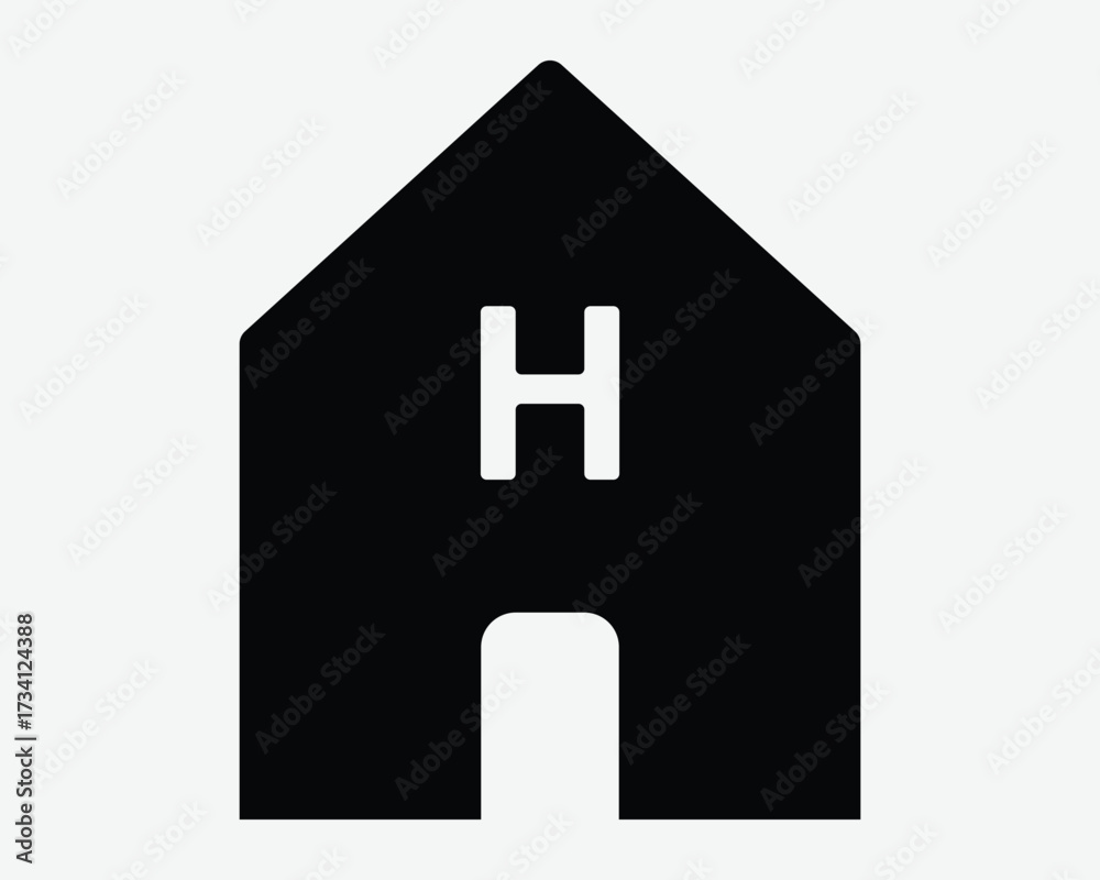 Obraz premium Hotel House Shape Accommodation Inn Home Homepage Sign Symbol Icon Hospital Building Sign Symbol Health Care Clinic Housing Ward Healthcare Center