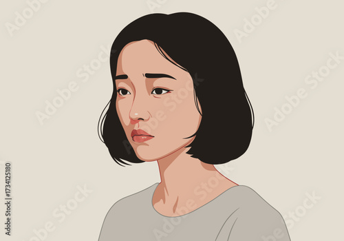 Pensive young woman setting digital portrait emotional expression