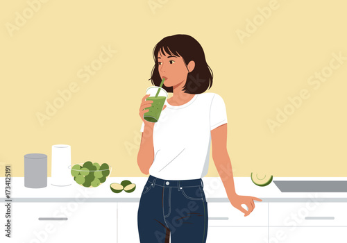 Refreshing green drink enjoyment kitchen digital modern lively health concept