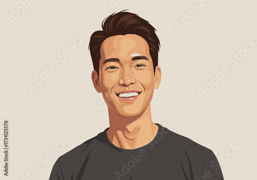 Smiling young man digital setting portrait positive vibes