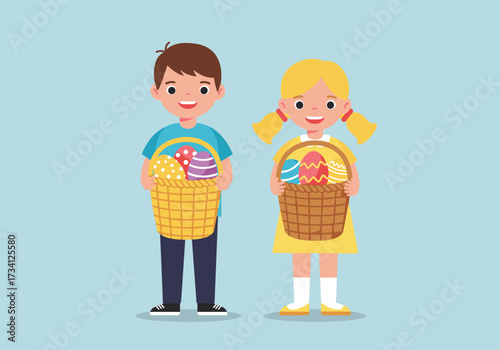 Children enjoying easter egg hunt outdoor park bright colors cheerful atmosphere family activity