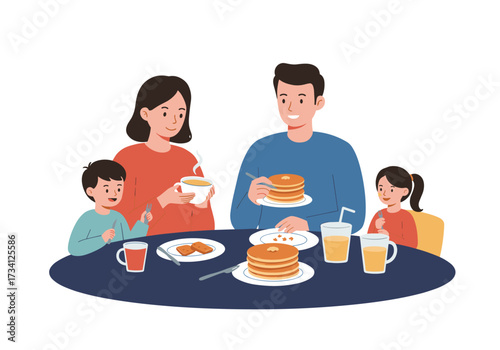 Family enjoying breakfast together with pancakes at home cozy indoor setting family lifestyle