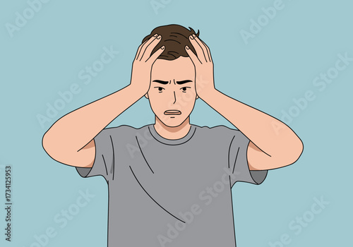 Overwhelmed individual expressing stress in minimalist setting concept calm background