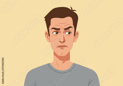 Expressive portrait of a young man digital intense mood neutral background perspective