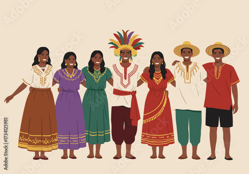 Cultural celebration of traditional clothing and dance community gathering vibrant atmosphere group perspective
