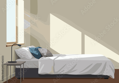 Serene bedroom scene modern home minimalist design natural light relaxation concept