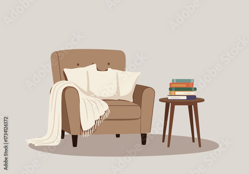 Cozy reading nook setup home interior design minimalist side view comfort and relaxation