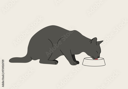 Cat eating from bowl indoor setting digital cozy environment side view pet care concept