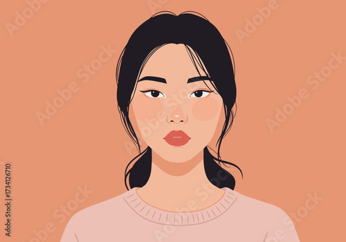 Portrait of a young woman digital minimalist style soft colors front view self-expression theme