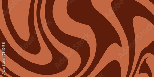 Retro coffee color background. Milk chocolate liquid dessert texture. Wavy swirl candy pattern for poster, cover, banner, pamphlet
