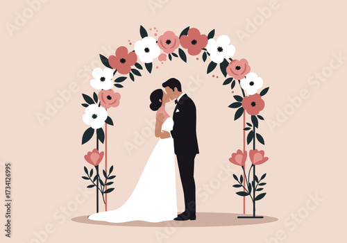 Romantic wedding ceremony intimate garden floral couple embrace love concept