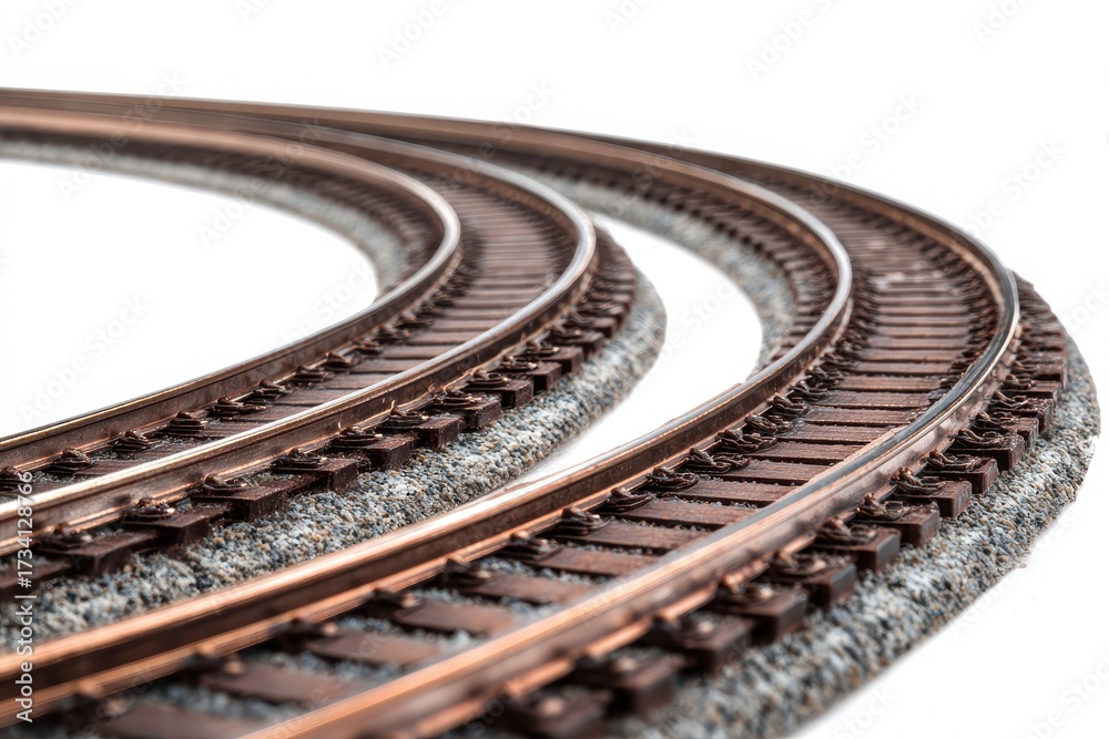 Obraz premium Three-Dimensional Curved Toy Train Tracks Isolated on White Background