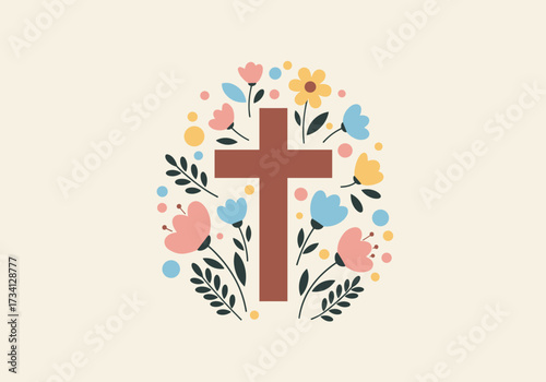 Celebration of faith with floral cross design graphic serene background uplifting concept