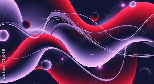 Dynamic, flowing red abstract background art with curve and wave lines pattern like fire and neon glow
