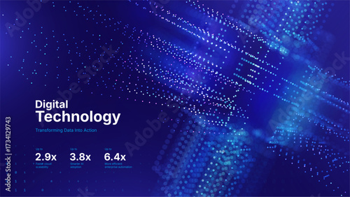 Abstract Digital Technology Background with Flowing Data Lines and Glowing Elements on Dark Gradient. Perfect For AI, Big Data, Software Design and Innovation Tech Science Themes. Vector Illustration.