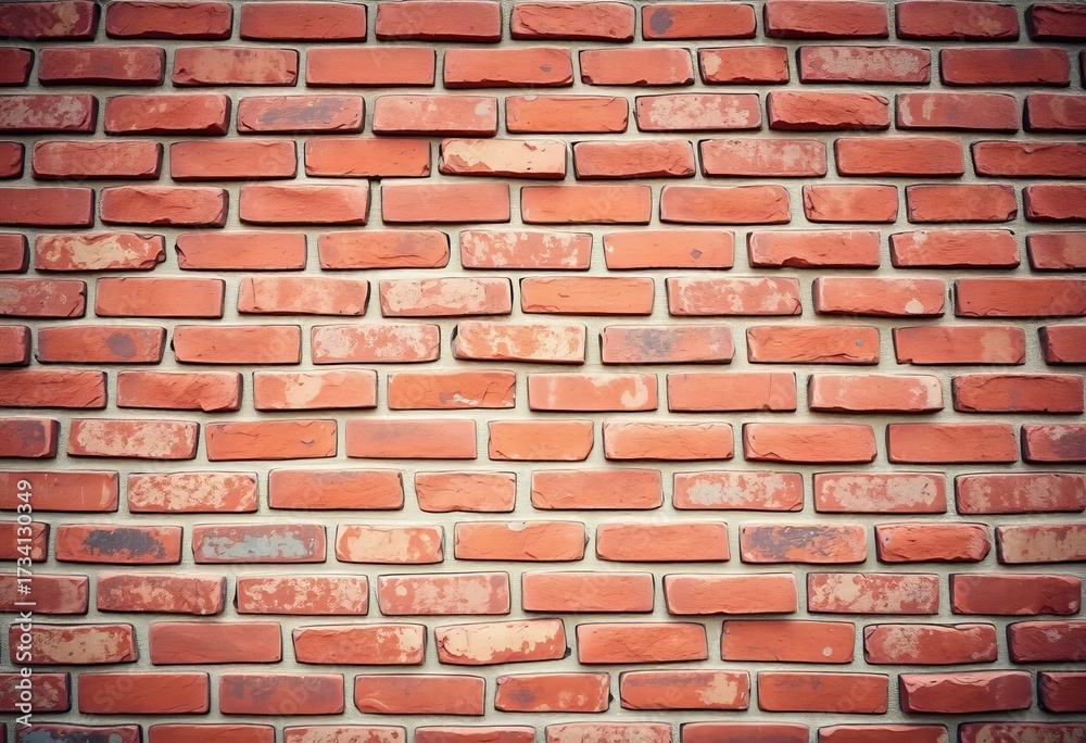 Obraz premium A weathered red brick wall, texture showing age and wear, weathered, industrial