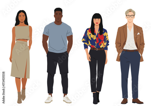 Fashion showcase diverse models in modern attire urban setting vibrant mood