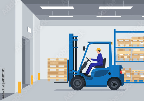 Forklift operation in warehouse industrial environment efficient logistics interior view