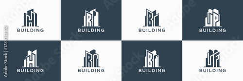 set of building with letter logo design. collections of property or real estate icon.