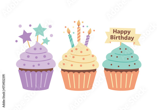 Birthday celebration cupcakes party venue digital festive atmosphere colorful view joyful concept