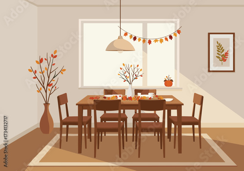 Autumn family gathering cozy dining room interior design warm atmosphere inviting view seasonal