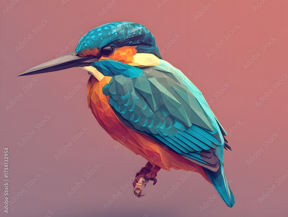 Obraz premium Colorful Low-Poly Kingfisher Bird on Gradient Background