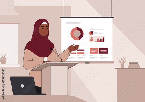 Empowering business presentation by a woman modern office digital content professional environment engaging viewpoint