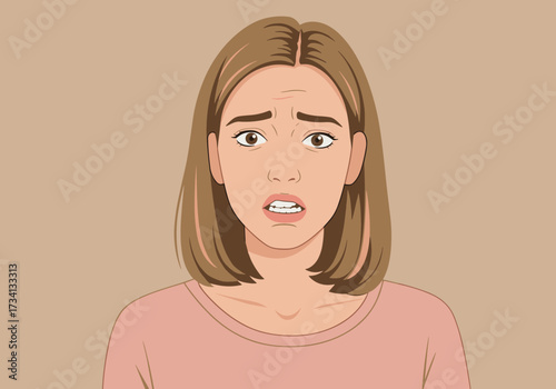 Expressing fear of a concerned woman indoor setting digital emotional capture