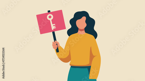 Minimalist Illustration of Protester with Key Symbol Sign